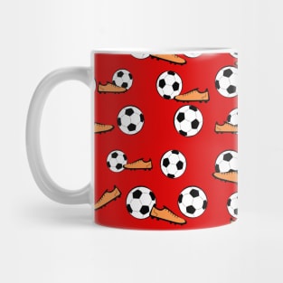 Football / Soccer - Balls & Boots Seamless Pattern on Red Background Mug